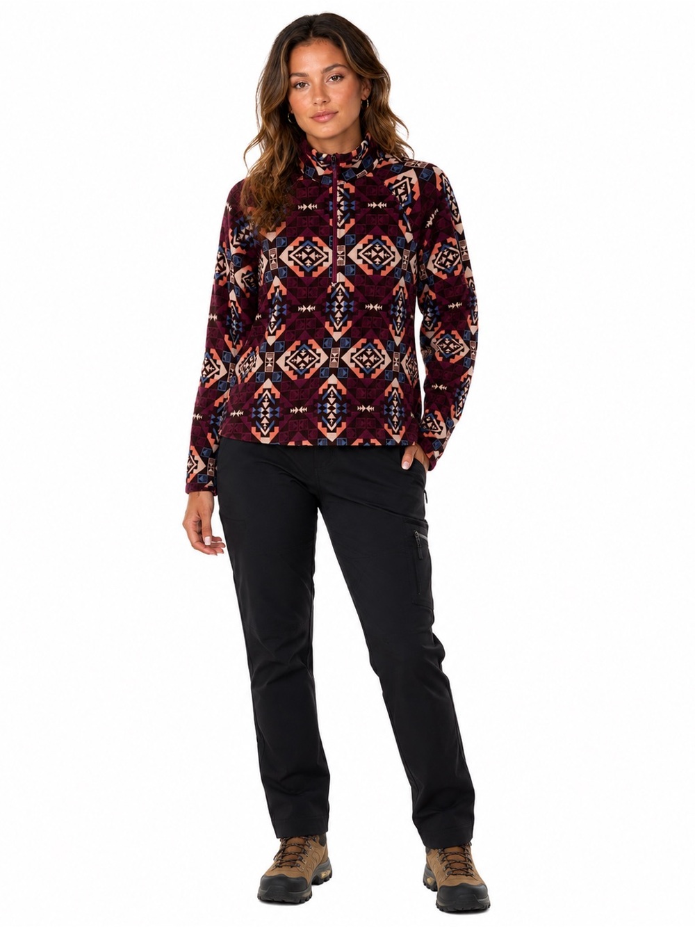 Eddie Bauer Quest 1/4 Zip Pullover Fleece Sweater Southwestern Aztec Medium